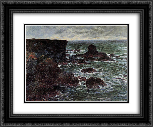 Rocky Coast and the Lion Rock, Belle-Ile 24x20 Black Ornate Wood Framed Art Print Poster with Double Matting by Monet, Claude