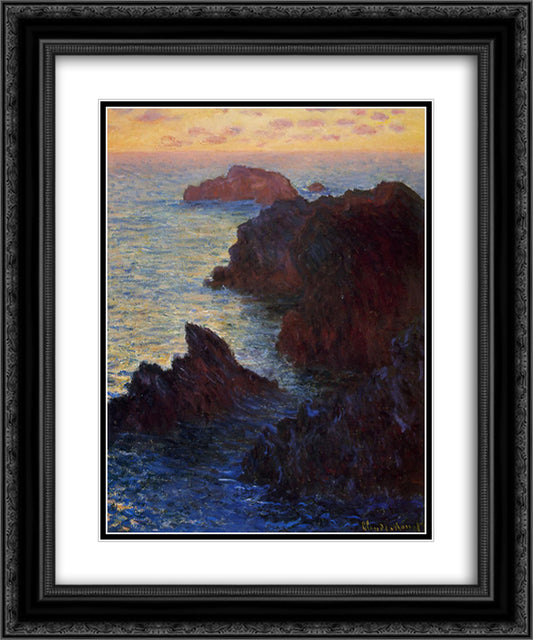 Rocky Point at Port-Goulphar 20x24 Black Ornate Wood Framed Art Print Poster with Double Matting by Monet, Claude