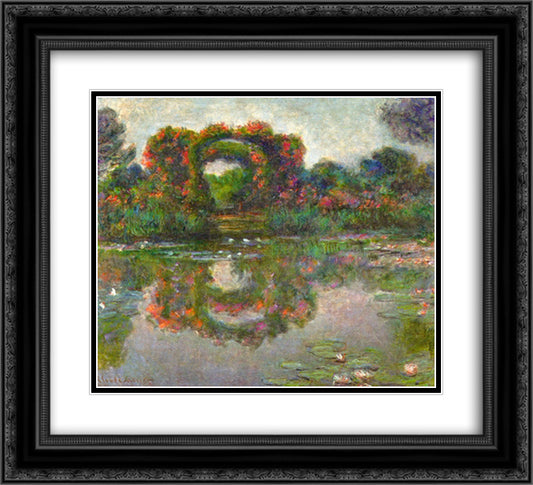 Rose Flowered Arches at Giverny 22x20 Black Ornate Wood Framed Art Print Poster with Double Matting by Monet, Claude