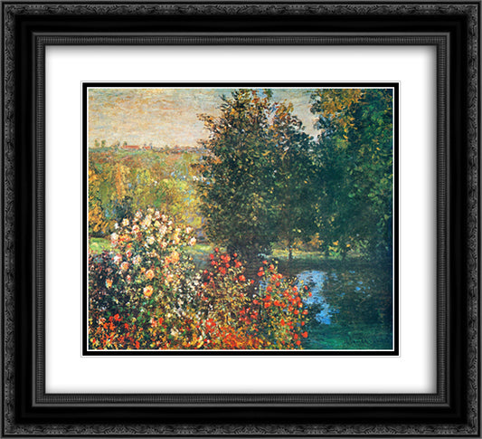 Roses in the Hoshede`s Garden at Montregon 22x20 Black Ornate Wood Framed Art Print Poster with Double Matting by Monet, Claude