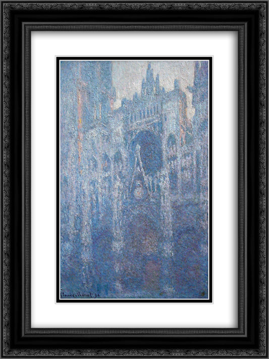 Rouen Cathedral, Clear Day 18x24 Black Ornate Wood Framed Art Print Poster with Double Matting by Monet, Claude