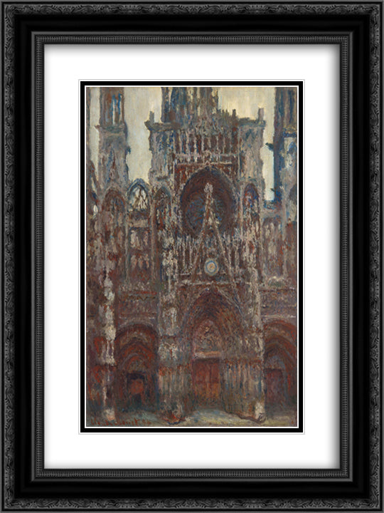 Rouen Cathedral, evening, harmony in brown 18x24 Black Ornate Wood Framed Art Print Poster with Double Matting by Monet, Claude