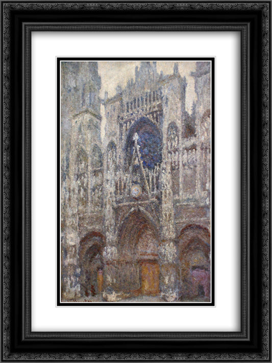 Rouen Cathedral, Grey Weather 18x24 Black Ornate Wood Framed Art Print Poster with Double Matting by Monet, Claude