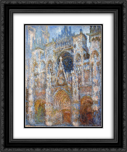 Rouen Cathedral, Magic in Blue 20x24 Black Ornate Wood Framed Art Print Poster with Double Matting by Monet, Claude