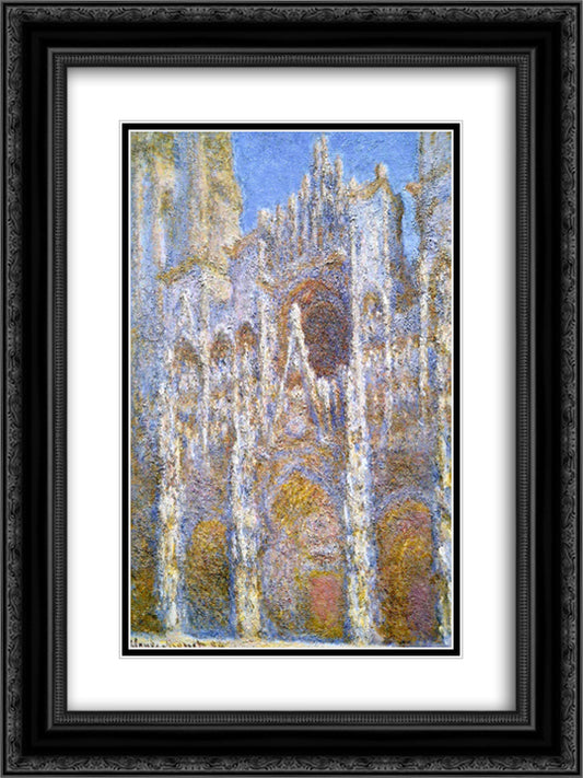 Rouen Cathedral, Sunlight Effect 18x24 Black Ornate Wood Framed Art Print Poster with Double Matting by Monet, Claude