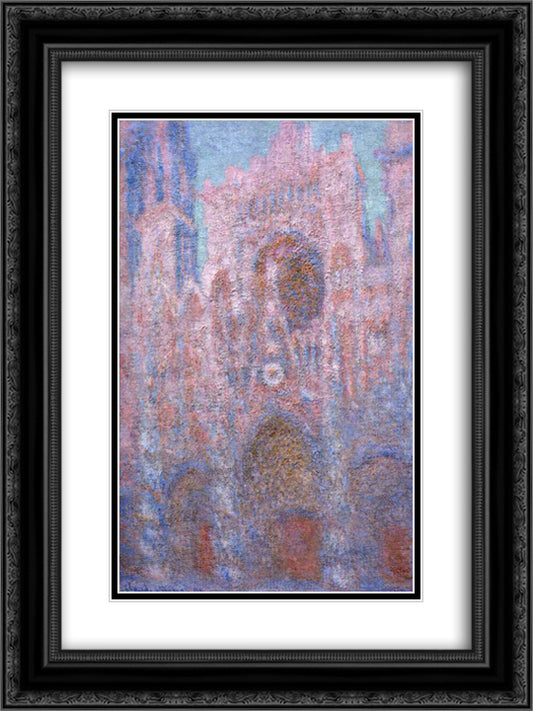 Rouen Cathedral, Symphony in Grey and Rose 18x24 Black Ornate Wood Framed Art Print Poster with Double Matting by Monet, Claude