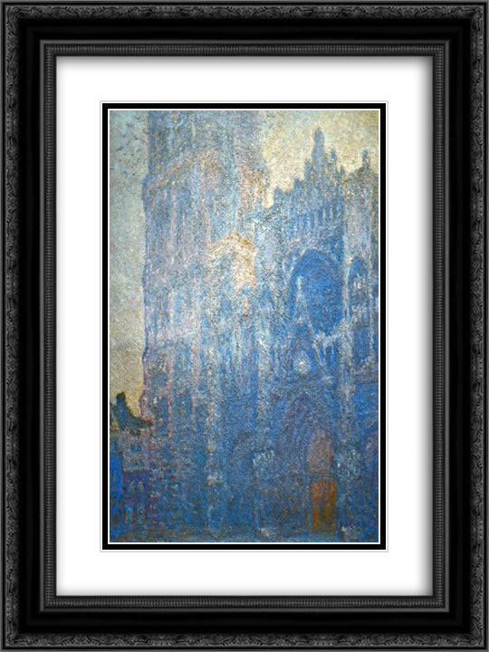 Rouen Cathedral, the Portal and the tour d'Albane, Morning Effect 18x24 Black Ornate Wood Framed Art Print Poster with Double Matting by Monet, Claude