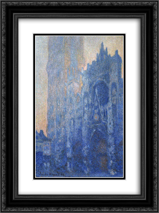 Rouen Cathedral, The Portal and the Tour d'Albane at Dawn 18x24 Black Ornate Wood Framed Art Print Poster with Double Matting by Monet, Claude