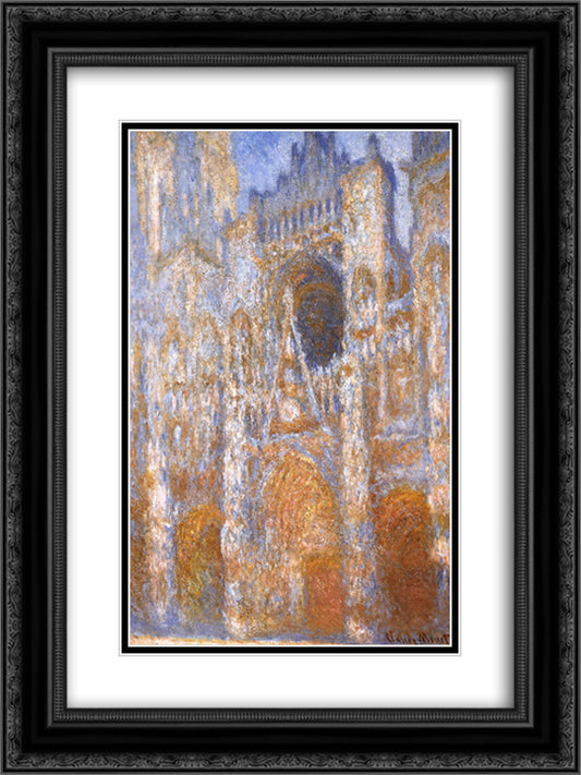 Rouen Cathedral, The Portal at Midday 18x24 Black Ornate Wood Framed Art Print Poster with Double Matting by Monet, Claude