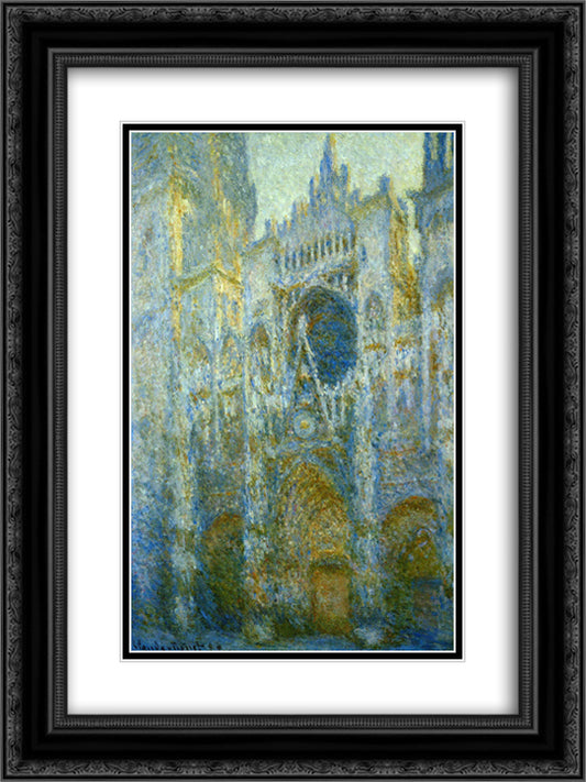 Rouen Cathedral, West Facade, Noon 18x24 Black Ornate Wood Framed Art Print Poster with Double Matting by Monet, Claude