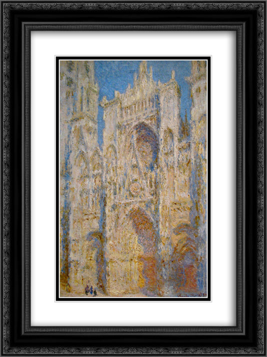 Rouen Cathedral, West Facade, Sunlight 18x24 Black Ornate Wood Framed Art Print Poster with Double Matting by Monet, Claude
