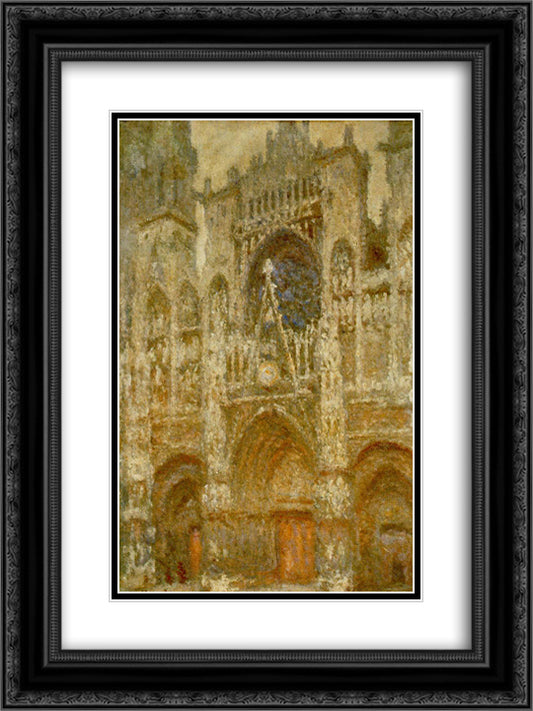 Rouen Cathedral,The Gate, Grey Weather 18x24 Black Ornate Wood Framed Art Print Poster with Double Matting by Monet, Claude