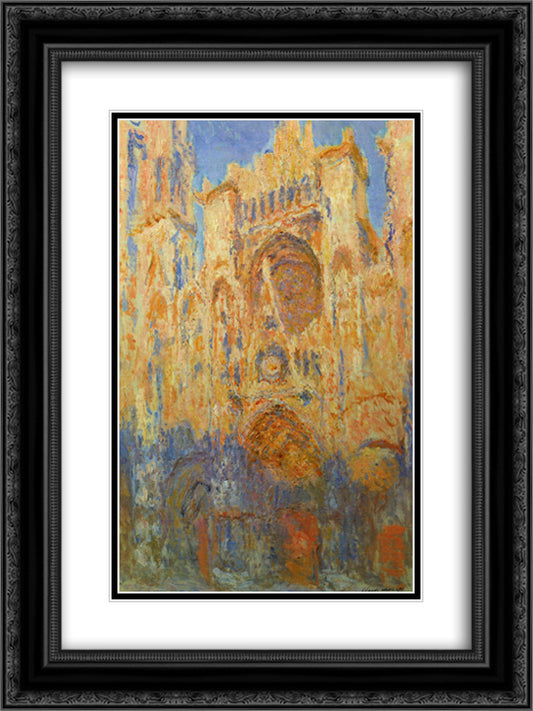 Rouen Cathedral 18x24 Black Ornate Wood Framed Art Print Poster with Double Matting by Monet, Claude