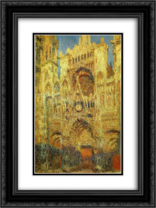 Rouen Cathedral at Sunset 18x24 Black Ornate Wood Framed Art Print Poster with Double Matting by Monet, Claude