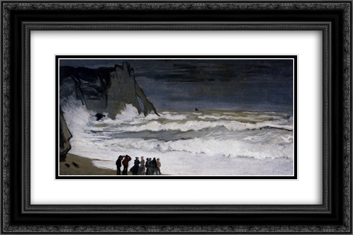 Rough Sea at Etretat 24x16 Black Ornate Wood Framed Art Print Poster with Double Matting by Monet, Claude