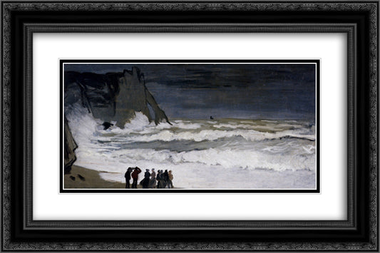 Rough Sea at Etretat 24x16 Black Ornate Wood Framed Art Print Poster with Double Matting by Monet, Claude