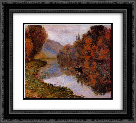 Rowboat on the Seine at Jeufosse 22x20 Black Ornate Wood Framed Art Print Poster with Double Matting by Monet, Claude