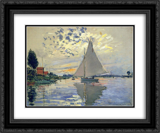 Sailboat at Le Petit-Gennevilliers 24x20 Black Ornate Wood Framed Art Print Poster with Double Matting by Monet, Claude