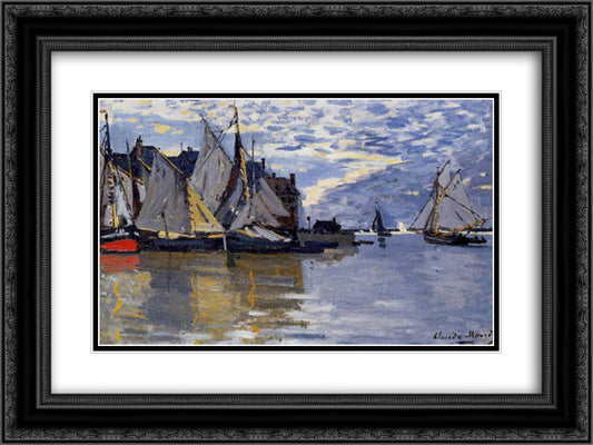 Sailboats 24x18 Black Ornate Wood Framed Art Print Poster with Double Matting by Monet, Claude