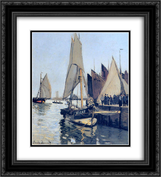 Sailing Boats at Honfleur 20x22 Black Ornate Wood Framed Art Print Poster with Double Matting by Monet, Claude