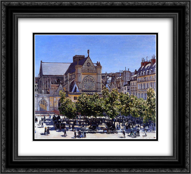 Saint Germain l'Auxerrois 22x20 Black Ornate Wood Framed Art Print Poster with Double Matting by Monet, Claude