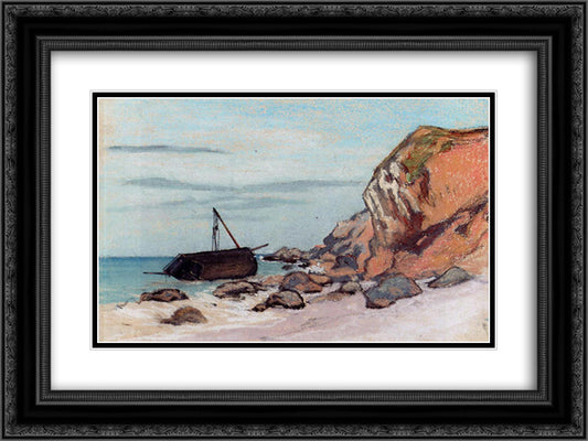 Saint-Adresse, Beached Sailboat 24x18 Black Ornate Wood Framed Art Print Poster with Double Matting by Monet, Claude