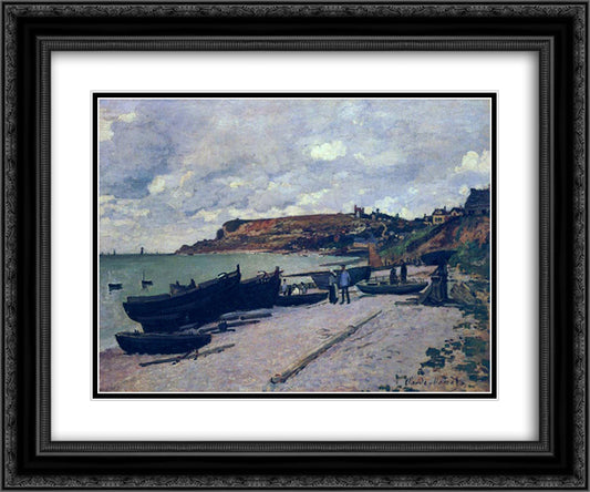 Sainte-Adresse, Fishing Boats on the Shore 24x20 Black Ornate Wood Framed Art Print Poster with Double Matting by Monet, Claude
