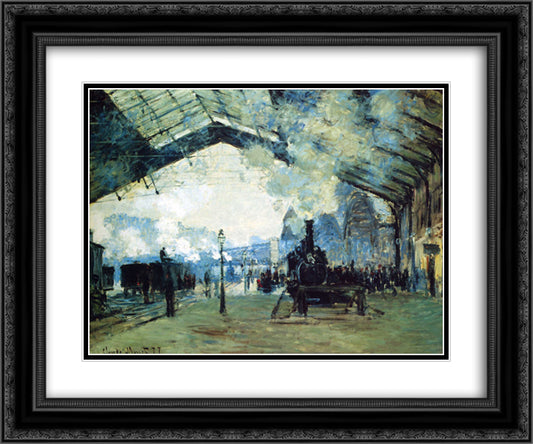 Saint-Lazare Gare, Normandy Train 24x20 Black Ornate Wood Framed Art Print Poster with Double Matting by Monet, Claude