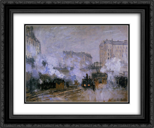 Saint-Lazare Station, Arrival of a Train 24x20 Black Ornate Wood Framed Art Print Poster with Double Matting by Monet, Claude