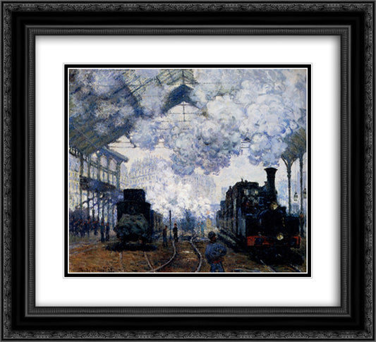 Saint-Lazare Station, Exterior 22x20 Black Ornate Wood Framed Art Print Poster with Double Matting by Monet, Claude