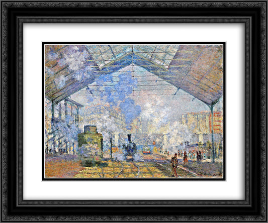 Saint-Lazare Station, Exterior View 24x20 Black Ornate Wood Framed Art Print Poster with Double Matting by Monet, Claude