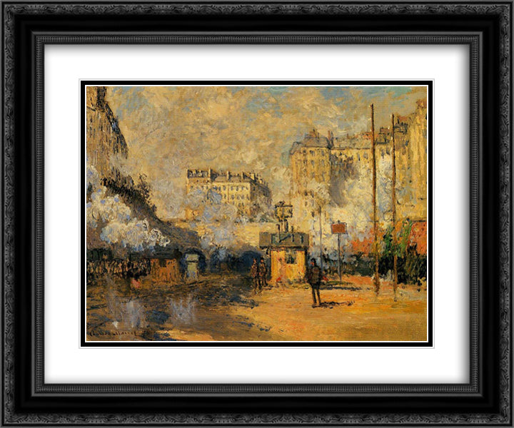 Saint-Lazare Station, Sunlight Effect 24x20 Black Ornate Wood Framed Art Print Poster with Double Matting by Monet, Claude
