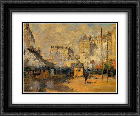 Saint-Lazare Station, Sunlight Effect 24x20 Black Ornate Wood Framed Art Print Poster with Double Matting by Monet, Claude