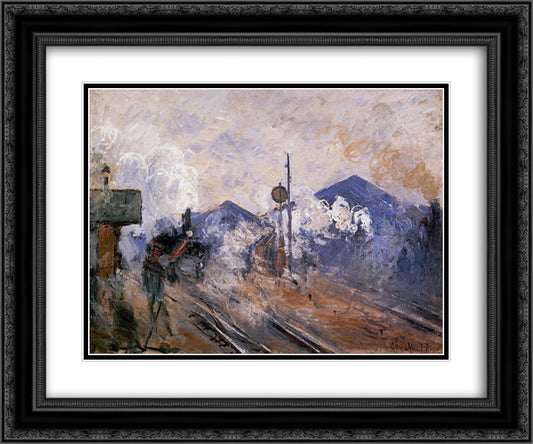 Saint-Lazare Station, Track Coming out 24x20 Black Ornate Wood Framed Art Print Poster with Double Matting by Monet, Claude