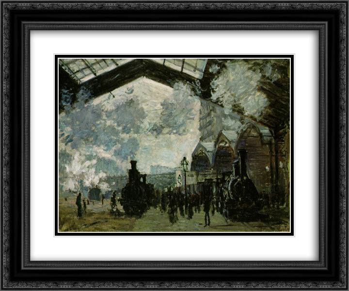 Saint-Lazare Station 24x20 Black Ornate Wood Framed Art Print Poster with Double Matting by Monet, Claude