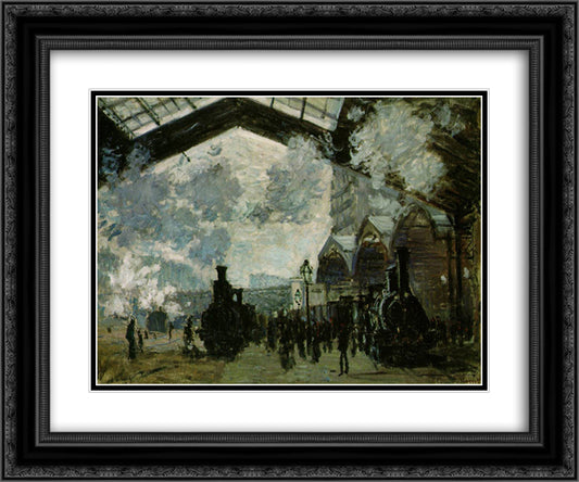 Saint-Lazare Station 24x20 Black Ornate Wood Framed Art Print Poster with Double Matting by Monet, Claude