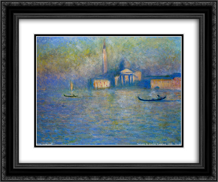 San Giorgio Maggiore, Twilight 24x20 Black Ornate Wood Framed Art Print Poster with Double Matting by Monet, Claude