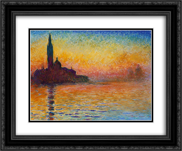 San Giorgio Maggiore at Dusk 24x20 Black Ornate Wood Framed Art Print Poster with Double Matting by Monet, Claude