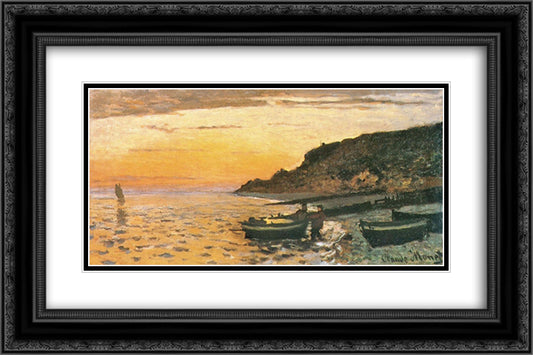 Seacoast at Saint-Adresse, Sunset 24x16 Black Ornate Wood Framed Art Print Poster with Double Matting by Monet, Claude