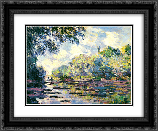 Section of the Seine, near Giverny 24x20 Black Ornate Wood Framed Art Print Poster with Double Matting by Monet, Claude