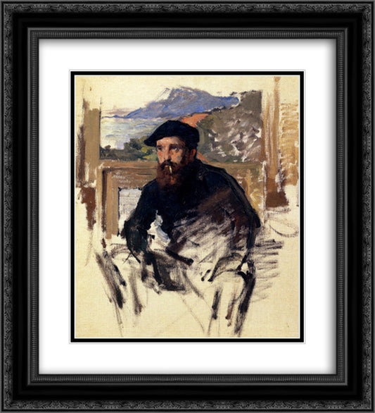 Self Portrait in his Atelier 20x22 Black Ornate Wood Framed Art Print Poster with Double Matting by Monet, Claude
