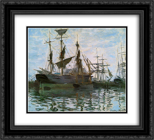 Ships in Harbor 22x20 Black Ornate Wood Framed Art Print Poster with Double Matting by Monet, Claude