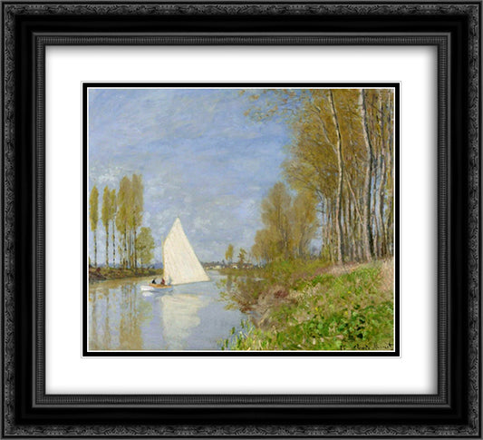 Small Boat on the Small Branch of the Seine at Argenteuil 22x20 Black Ornate Wood Framed Art Print Poster with Double Matting by Monet, Claude