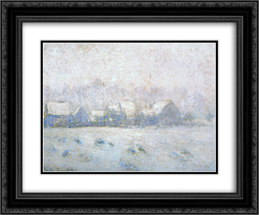 Snow Effect, Giverny 24x20 Black Ornate Wood Framed Art Print Poster with Double Matting by Monet, Claude