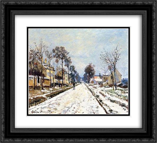 Snow Effect, The Road to Louveciennes 22x20 Black Ornate Wood Framed Art Print Poster with Double Matting by Monet, Claude