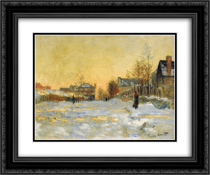 Snow Effect, The Street in Argentuil 24x20 Black Ornate Wood Framed Art Print Poster with Double Matting by Monet, Claude