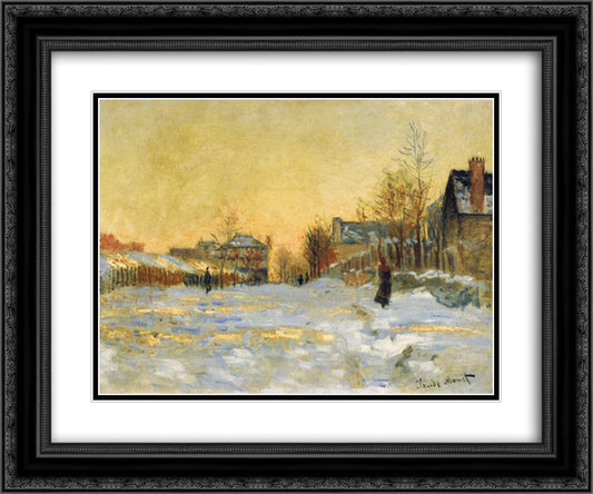 Snow Effect, The Street in Argentuil 24x20 Black Ornate Wood Framed Art Print Poster with Double Matting by Monet, Claude