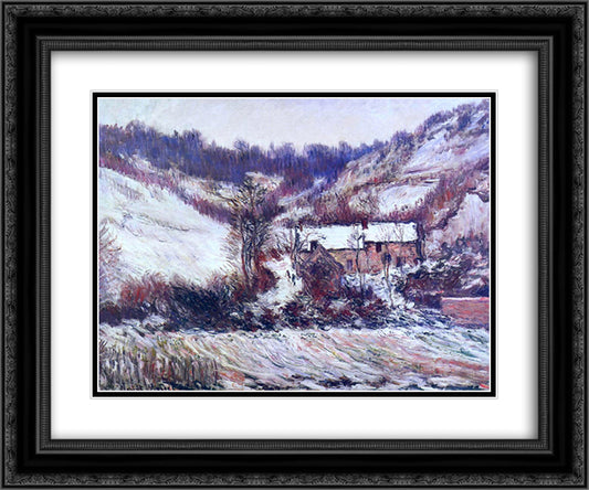 Snow Effect at Falaise 24x20 Black Ornate Wood Framed Art Print Poster with Double Matting by Monet, Claude