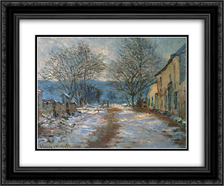 Snow Effect at Limetz 24x20 Black Ornate Wood Framed Art Print Poster with Double Matting by Monet, Claude