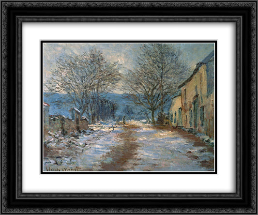 Snow Effect at Limetz 24x20 Black Ornate Wood Framed Art Print Poster with Double Matting by Monet, Claude